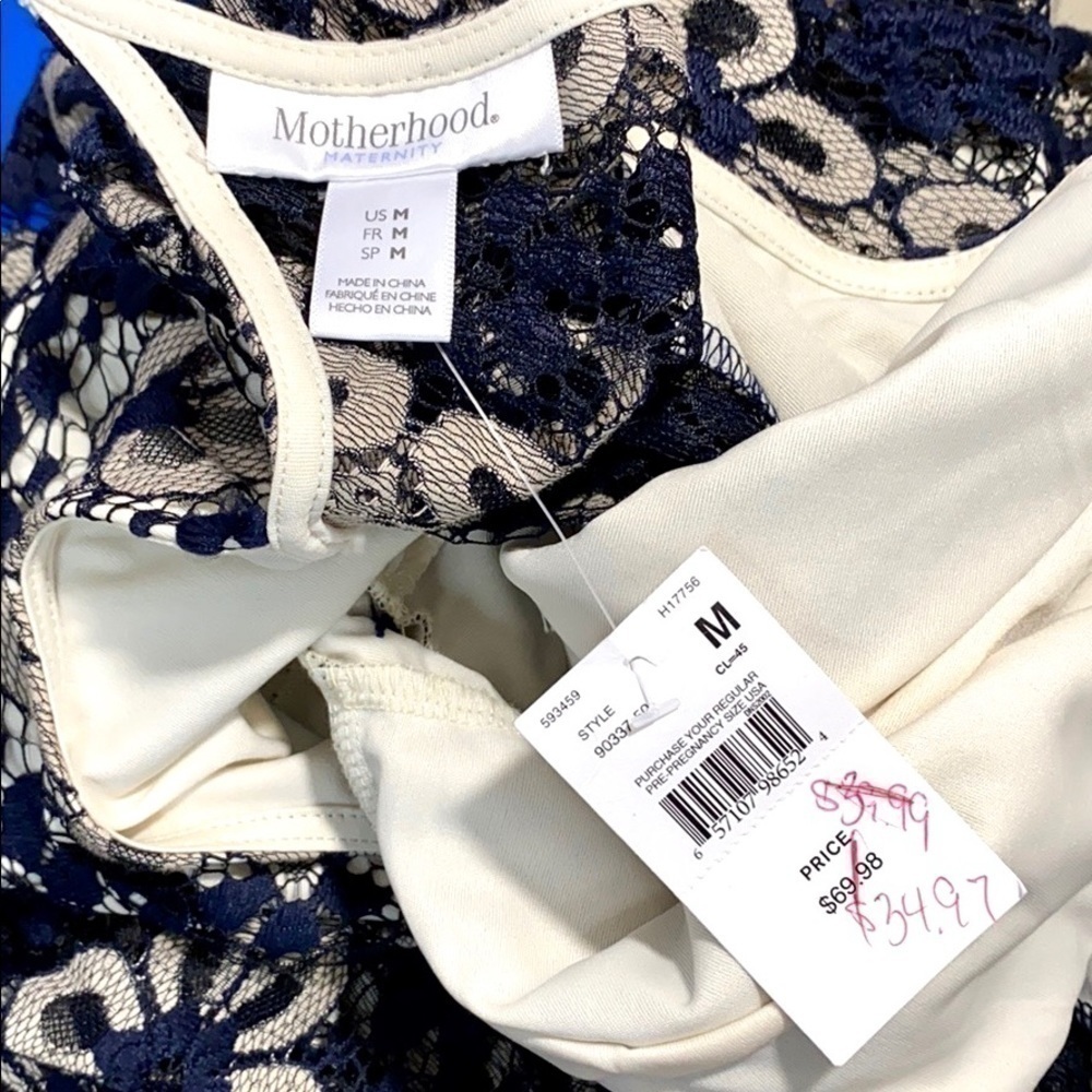 Motherhood Maternity Navy Floral Lace Dress Sz M - Picture 12 of 15